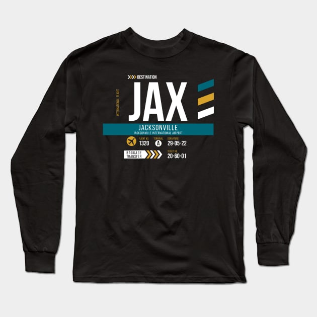 Vintage Jacksonville JAX Airport Code Travel Day Retro Air Travel Long Sleeve T-Shirt by Now Boarding